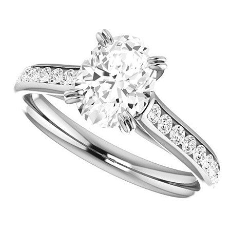 Double Prong Channel Set Oval Cut Moissanite Engagement Ring
