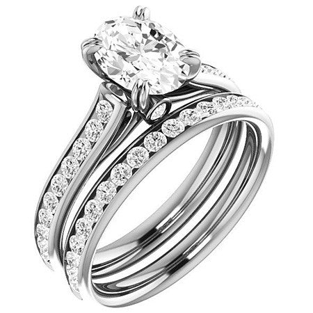 Double Prong Channel Set Oval Cut Moissanite Engagement Ring