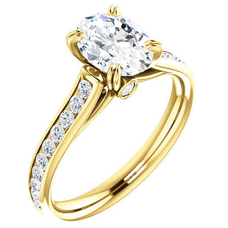 Double Prong Channel Set Oval Cut Moissanite Engagement Ring