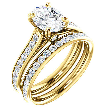 Double Prong Channel Set Oval Cut Moissanite Engagement Ring