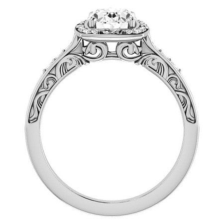 Oval Moissanite Antique Scroll Halo Engagement Ring