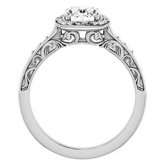 Oval Moissanite Antique Scroll Halo Engagement Ring