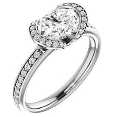 Oval & Diamond Ribbon Semi Bezel Ring
