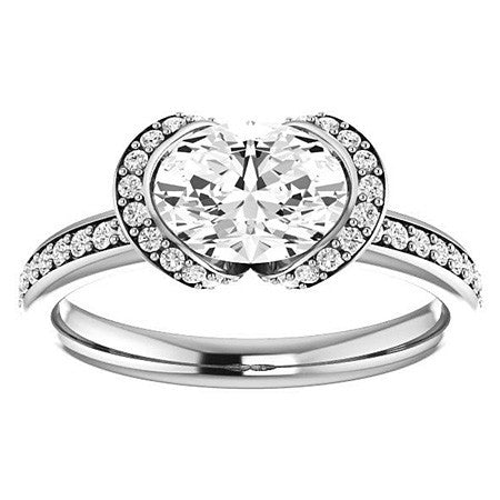 Oval & Diamond Ribbon Semi Bezel Ring