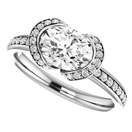 Oval & Diamond Ribbon Semi Bezel Ring