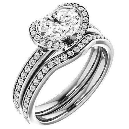 Oval & Diamond Ribbon Semi Bezel Ring