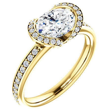 Oval & Diamond Ribbon Semi Bezel Ring