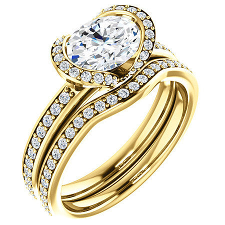 Oval & Diamond Ribbon Semi Bezel Ring