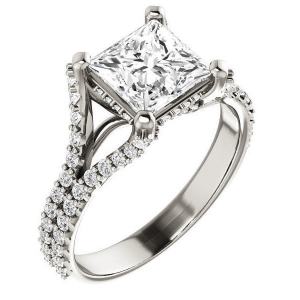 Princess cut Moissanite Split Shank Engagement Ring