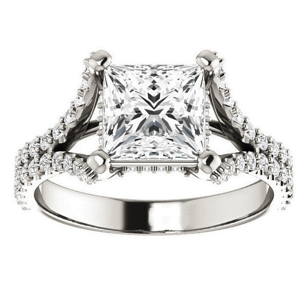 Princess cut Moissanite Split Shank Engagement Ring