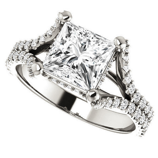 Princess cut Moissanite Split Shank Engagement Ring