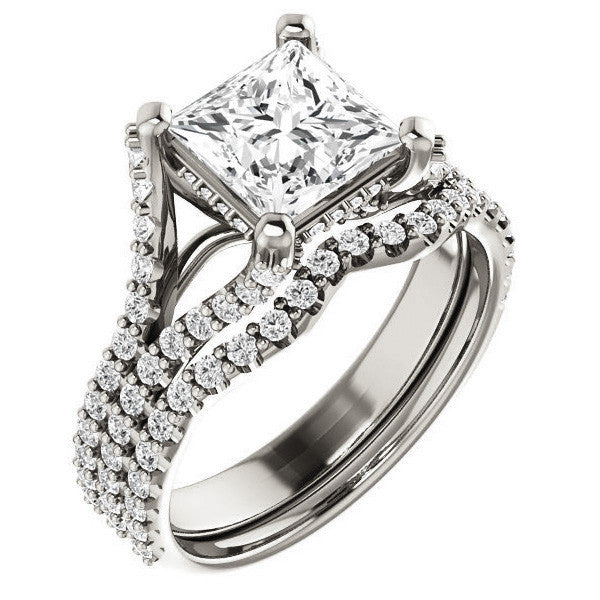 Princess cut Moissanite Split Shank Engagement Ring