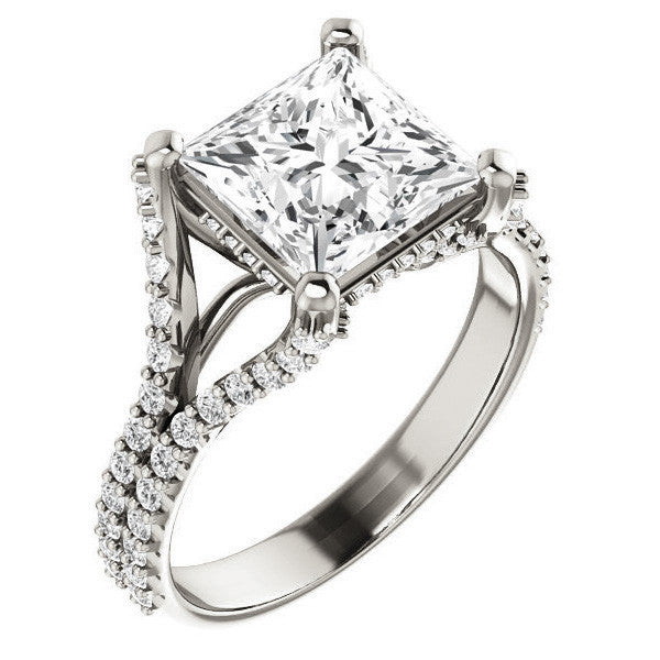 Princess cut Moissanite Split Shank Engagement Ring