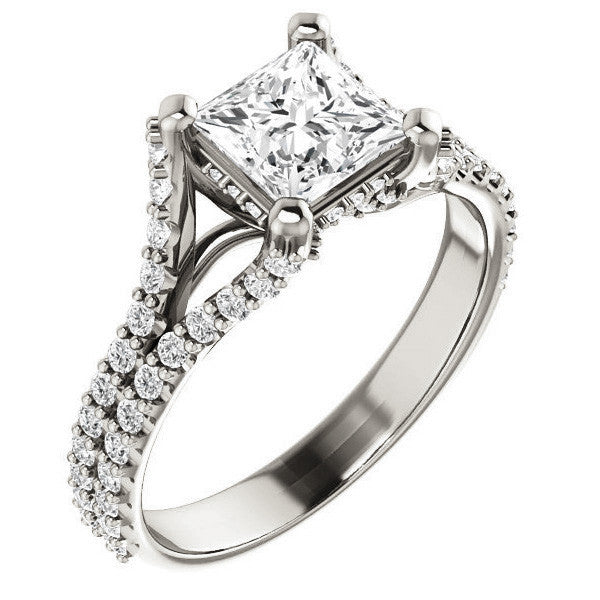 Princess cut Moissanite Split Shank Engagement Ring