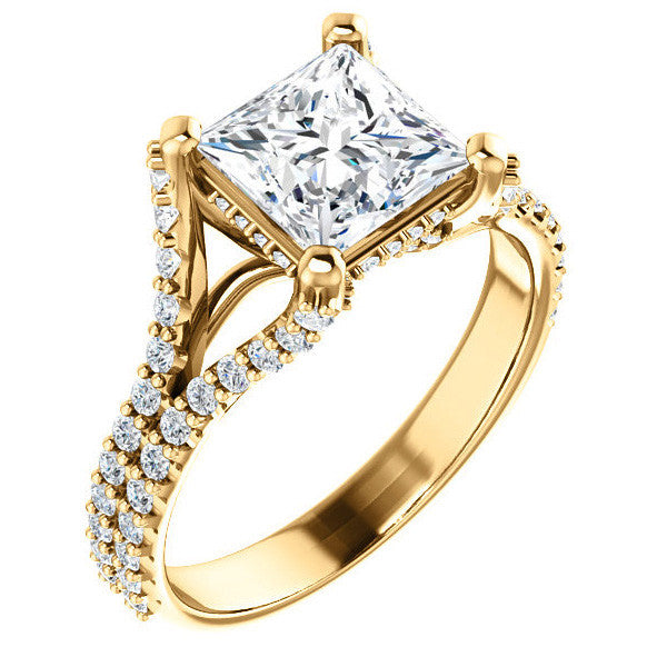 Princess cut Moissanite Split Shank Engagement Ring