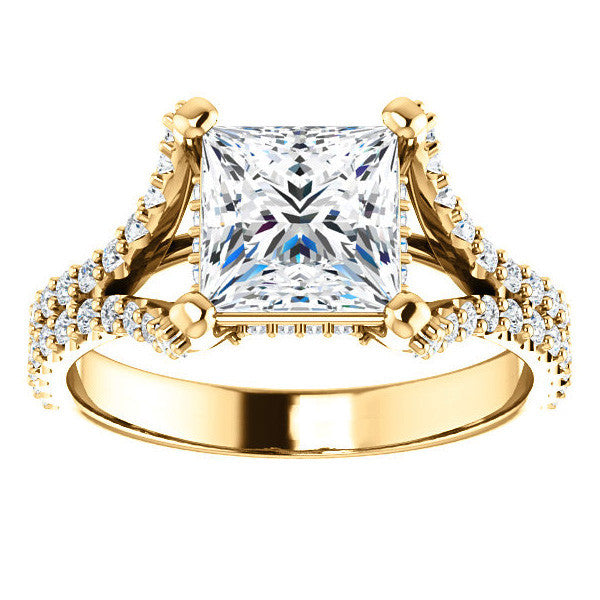 Princess cut Moissanite Split Shank Engagement Ring