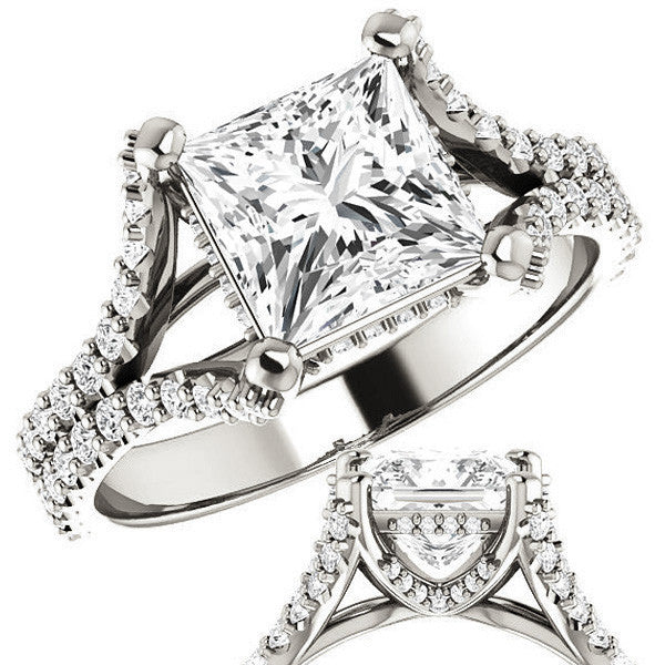 Princess cut Moissanite Split Shank Engagement Ring