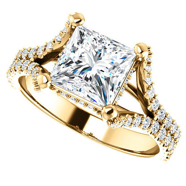 Princess cut Moissanite Split Shank Engagement Ring