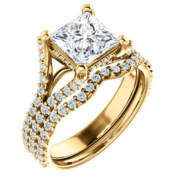 Princess cut Moissanite Split Shank Engagement Ring