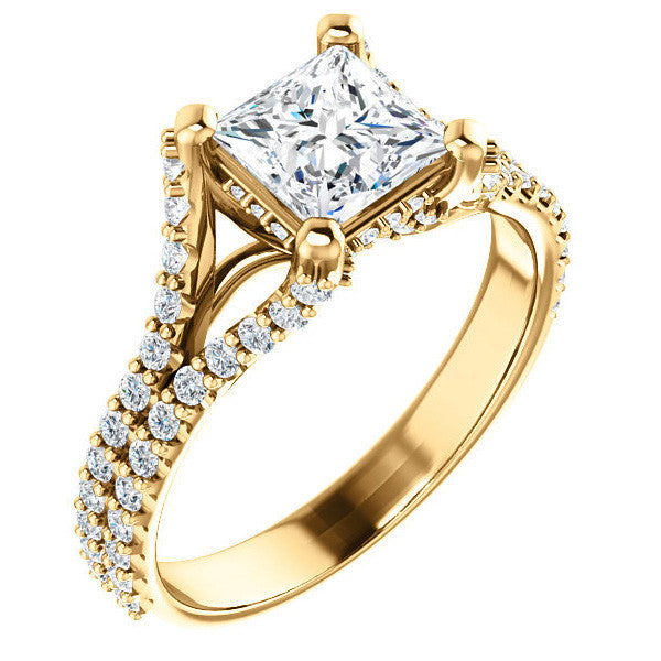 Princess cut Moissanite Split Shank Engagement Ring
