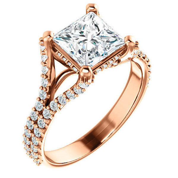 Princess cut Moissanite Split Shank Engagement Ring