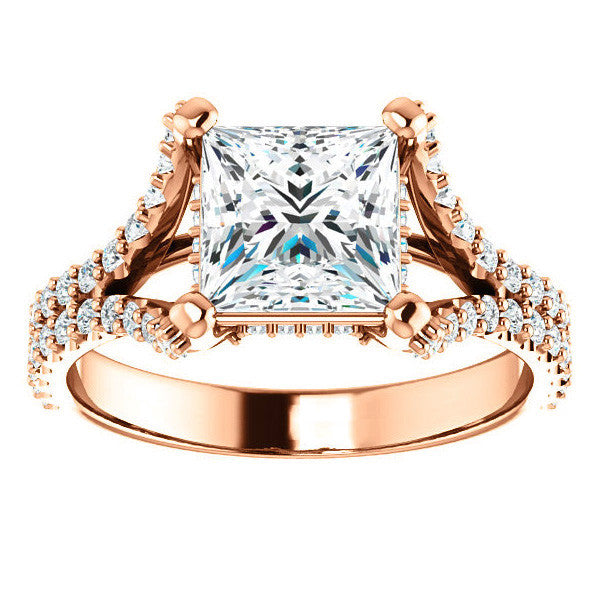 Princess cut Moissanite Split Shank Engagement Ring