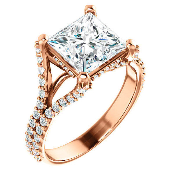 Princess cut Moissanite Split Shank Engagement Ring