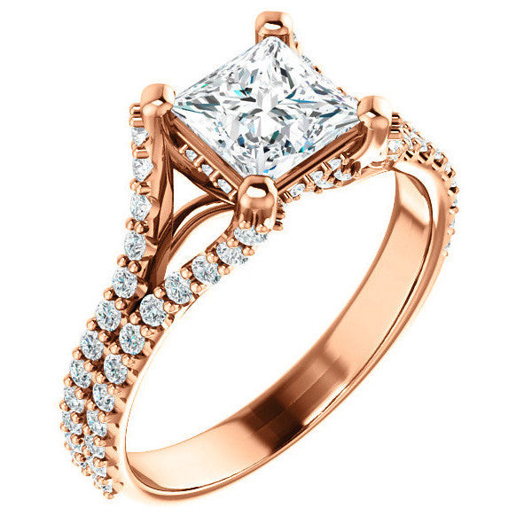 Princess cut Moissanite Split Shank Engagement Ring
