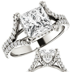 Princess cut Moissanite Split Shank Engagement Ring