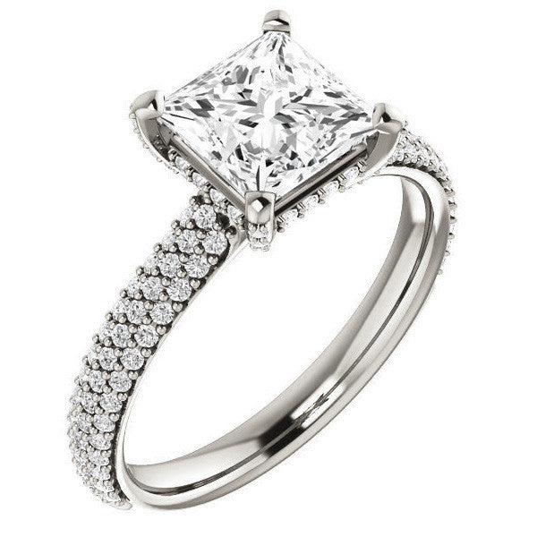 Princess cut Moissanite Pave Style Engagement Ring