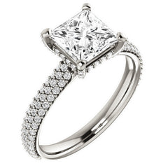 Princess cut Moissanite Pave Style Engagement Ring