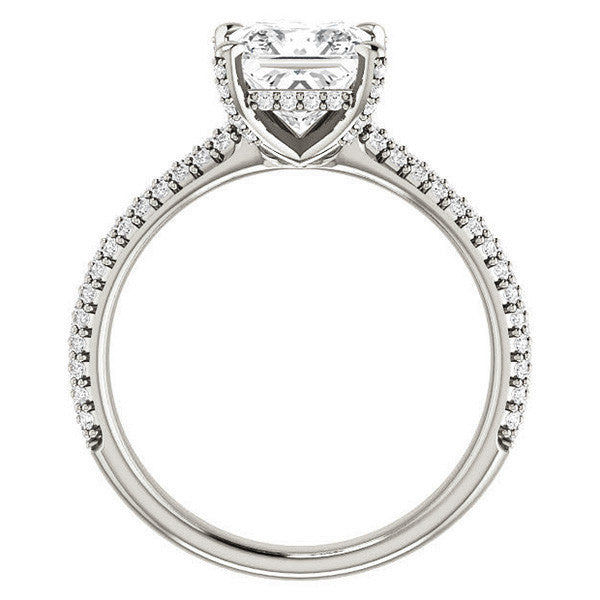 Princess cut Moissanite Pave Style Engagement Ring