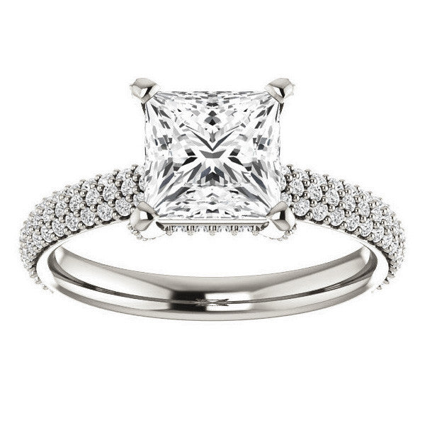 Princess cut Moissanite Pave Style Engagement Ring
