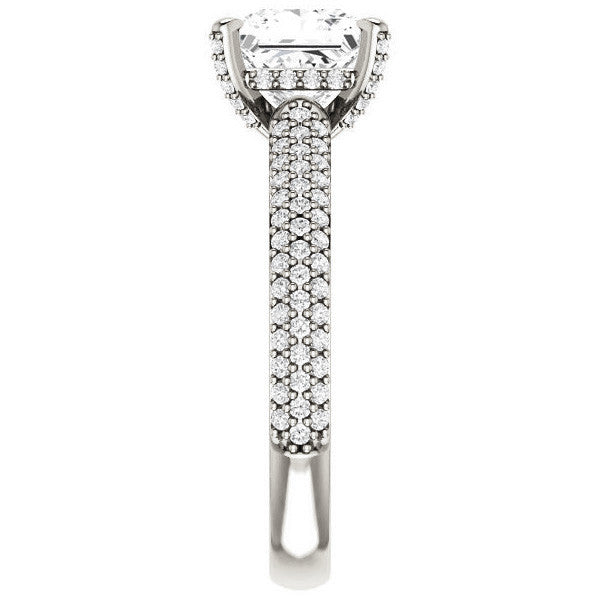 Princess cut Moissanite Pave Style Engagement Ring