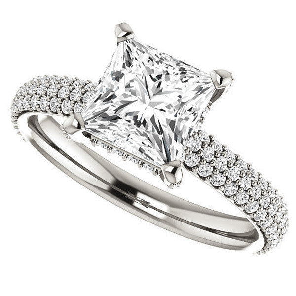 Princess cut Moissanite Pave Style Engagement Ring
