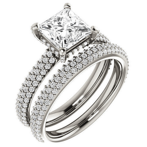 Princess cut Moissanite Pave Style Engagement Ring