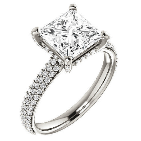 Princess cut Moissanite Pave Style Engagement Ring