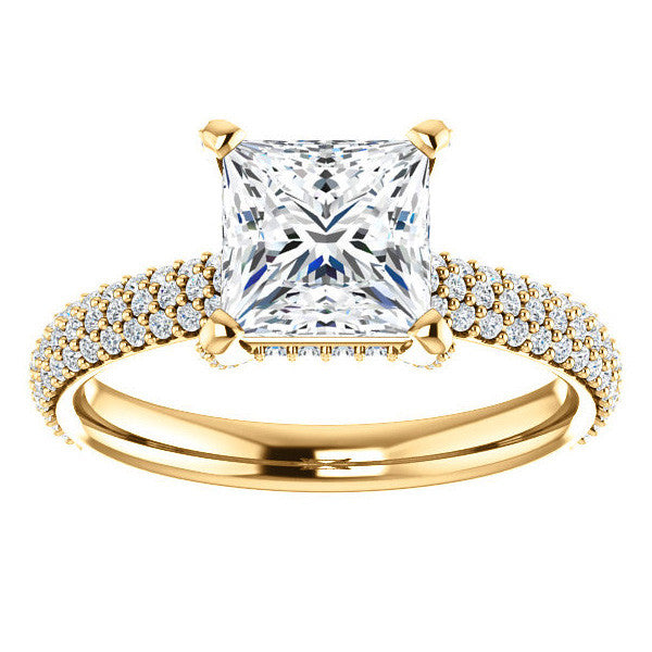 Princess cut Moissanite Pave Style Engagement Ring