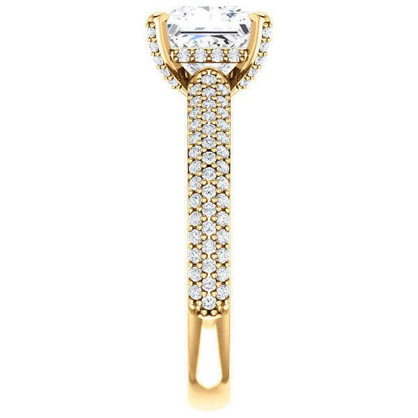 Princess cut Moissanite Pave Style Engagement Ring