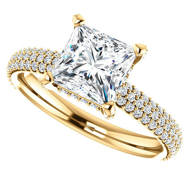 Princess cut Moissanite Pave Style Engagement Ring