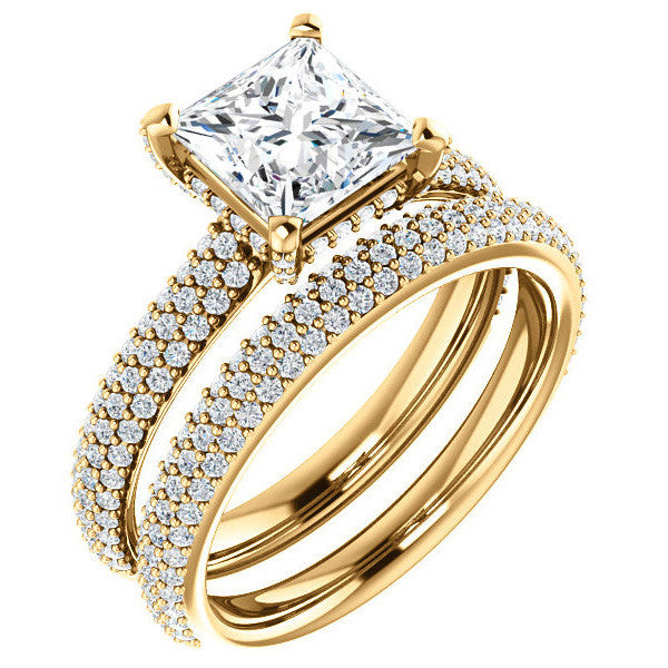 Princess cut Moissanite Pave Style Engagement Ring