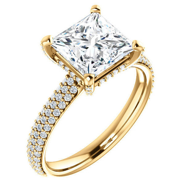 Princess cut Moissanite Pave Style Engagement Ring
