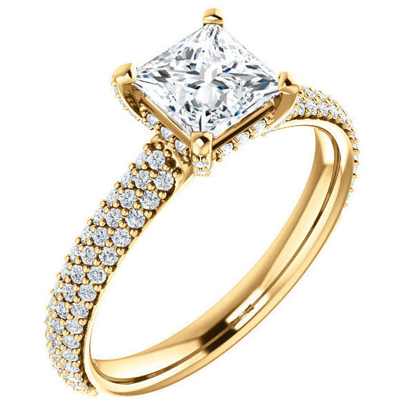 Princess cut Moissanite Pave Style Engagement Ring