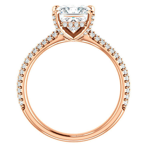 Princess cut Moissanite Pave Style Engagement Ring