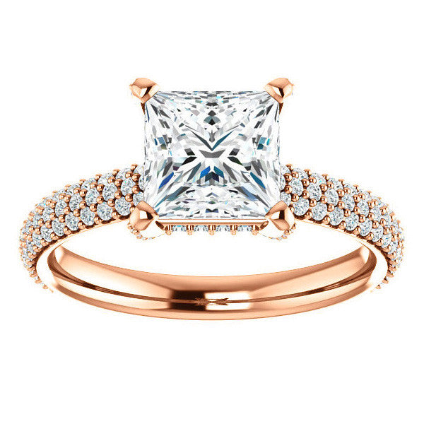 Princess cut Moissanite Pave Style Engagement Ring