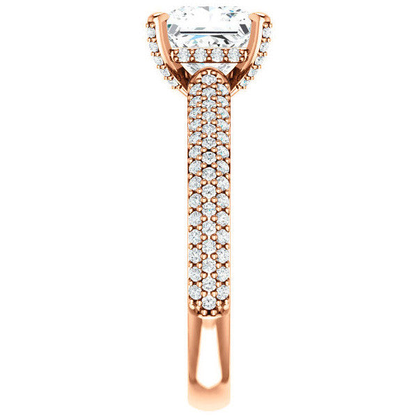 Princess cut Moissanite Pave Style Engagement Ring
