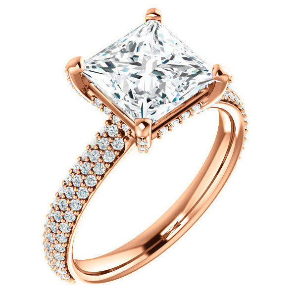 Princess cut Moissanite Pave Style Engagement Ring