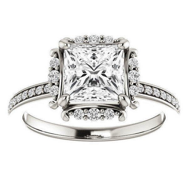 Princess cut Moissanite Halo Engagement Ring