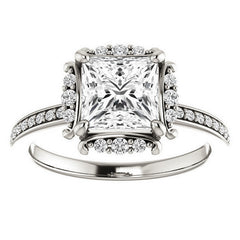 Princess cut Moissanite Halo Engagement Ring