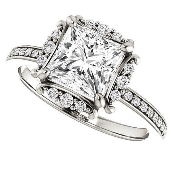 Princess cut Moissanite Halo Engagement Ring
